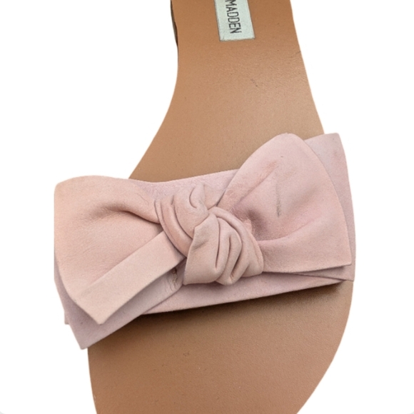 Steve Madden Knotts Pink Bow Slide Sandals Size 6.5 Blush Flat - Picture 6 of 9